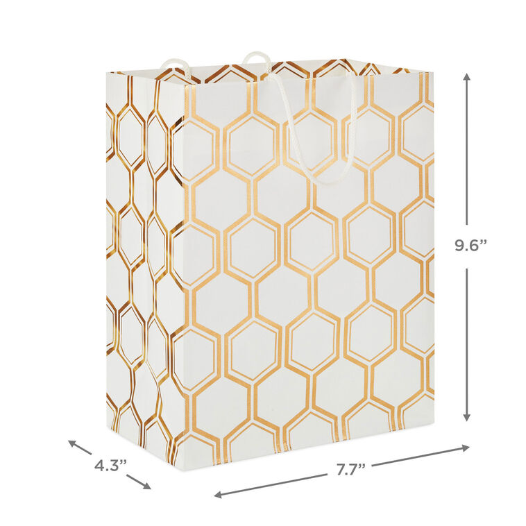 Hallmark 9.6" Gold Foil Hexagons On White Medium Gift Bag