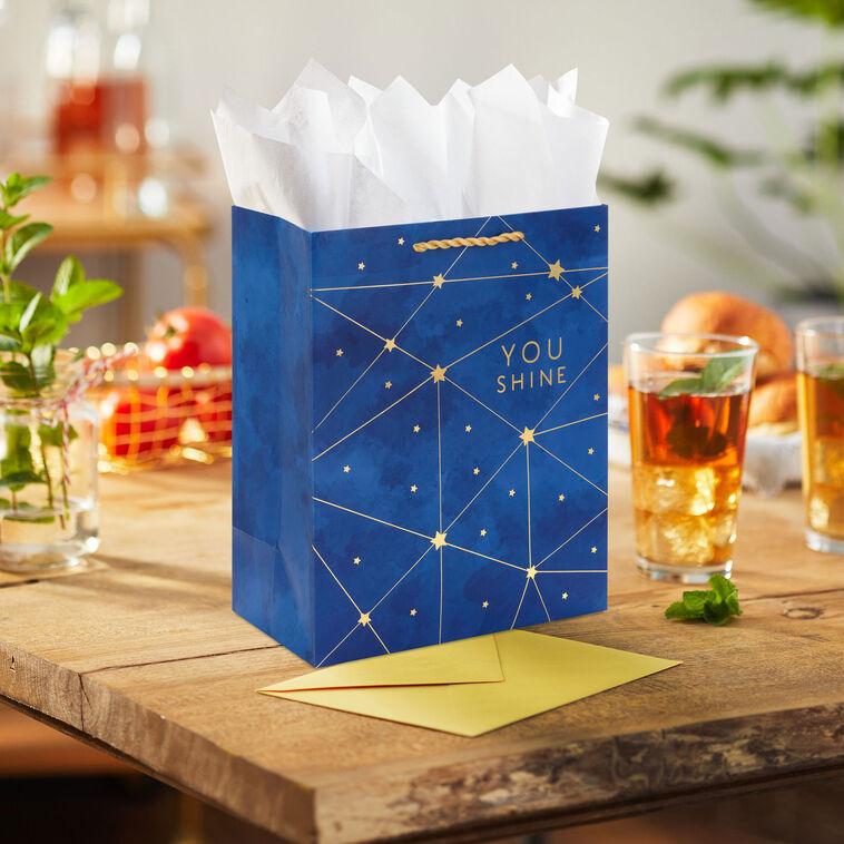Hallmark 9.6" Gold Stars On Navy You Shine Medium Gift Bag