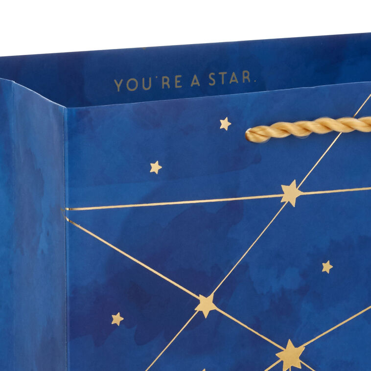 Hallmark 9.6" Gold Stars On Navy You Shine Medium Gift Bag