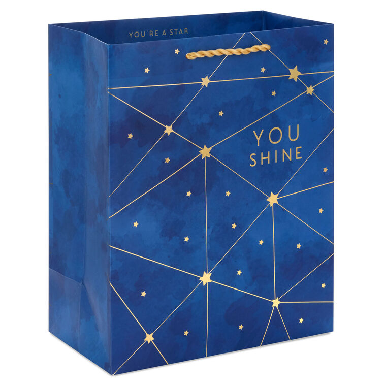 hallmark 9.6" Gold Stars on Navy You Shine Medium Gift Bag