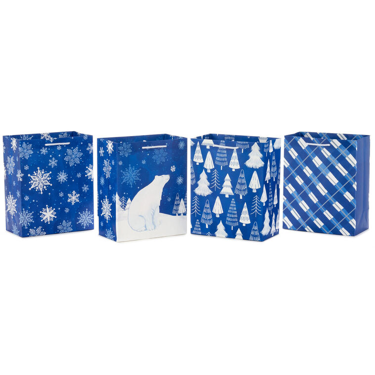 hallmark 9.6" Medium Blue and White Winter Gift Bags 4-Pack Assortment