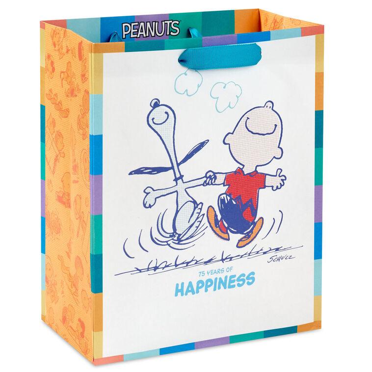 hallmark 9.6" Peanuts® 75th Anniversary Happy Dance Medium Gift Bag