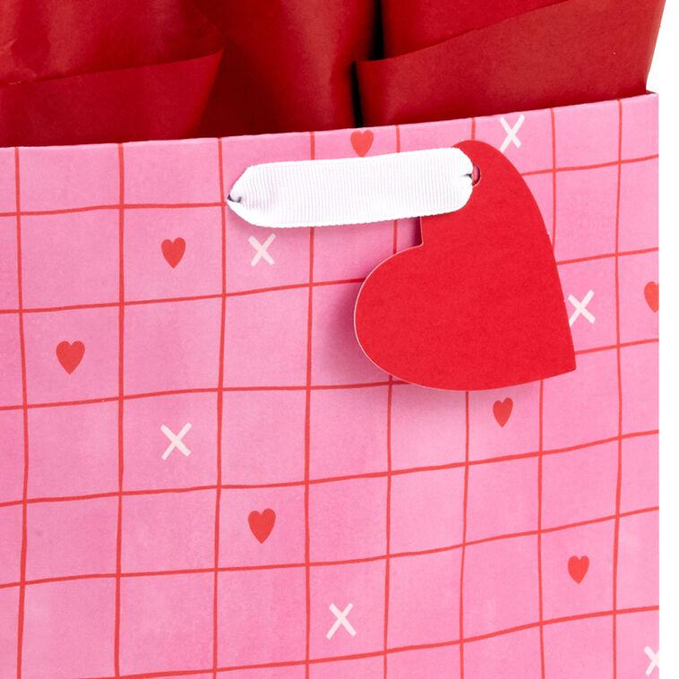 Hallmark 9.6" Red Grid On Pink Medium Valentine's Day Gift Bag With Tissue Paper