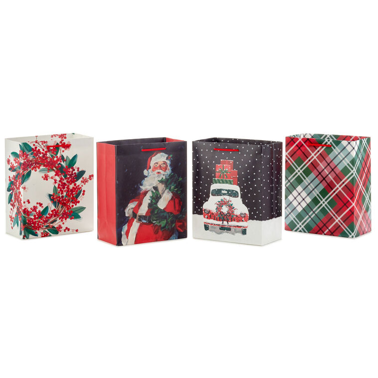 hallmark 9.6" Traditional 4-Pack Assortment Medium Christmas Gift Bags