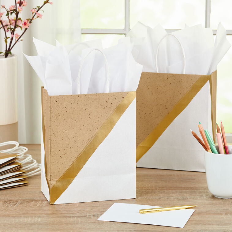 Hallmark 9.6" White And Kraft Paper 8-Pack Gift Bags