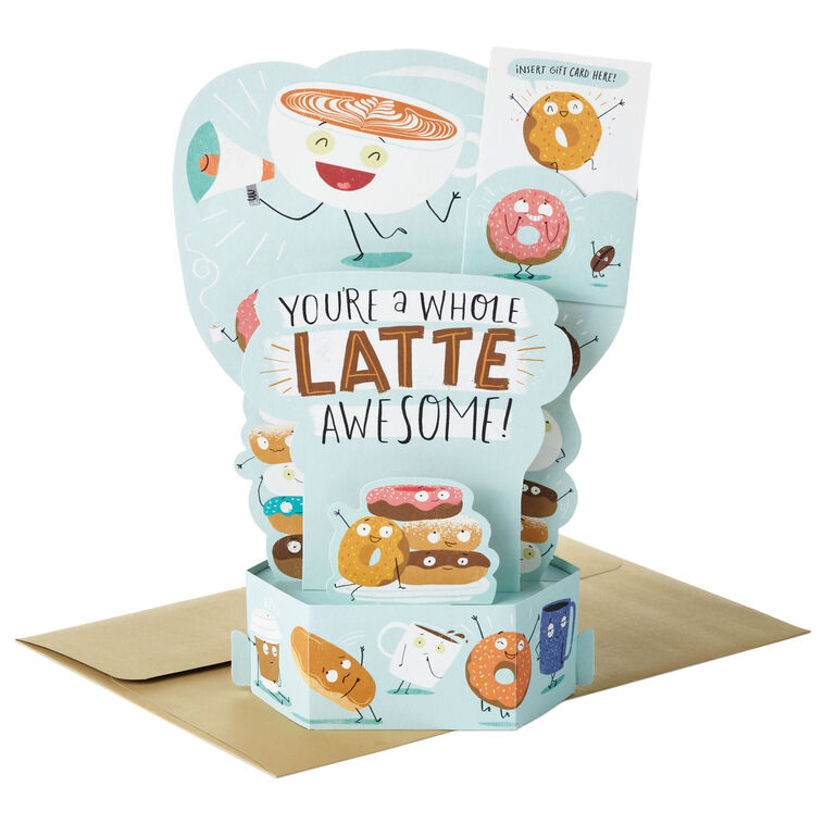 hallmark A Whole Latte Awesome Funny 3D Pop-Up Gift Card Holder
