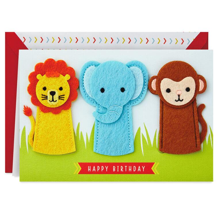 hallmark A Wild and Happy Day Birthday Card for Kids With Finger Puppets