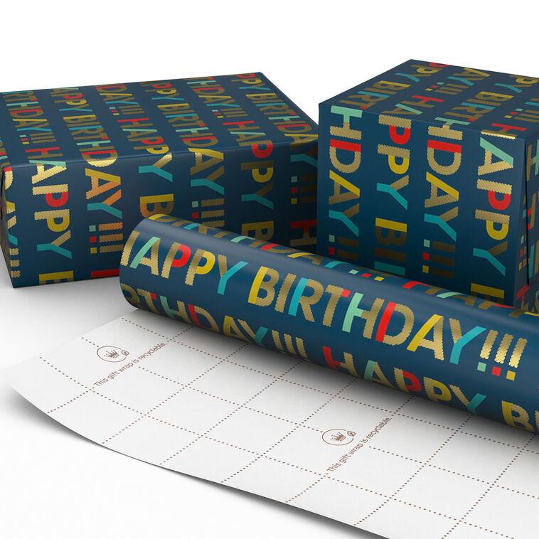 Hallmark All-Caps Happy Birthday On Navy Wrapping Paper Roll 20 Sq. Ft