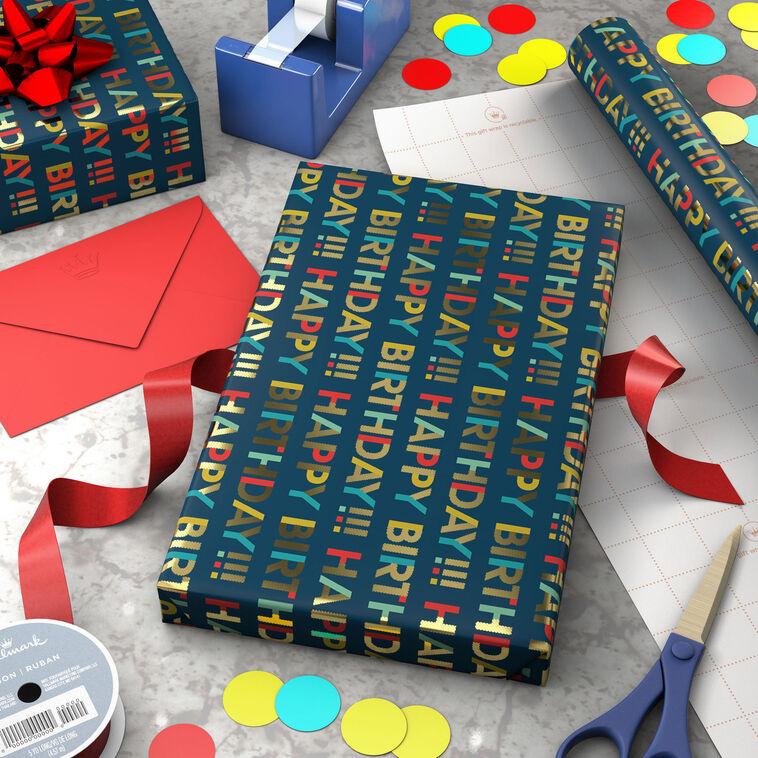 Hallmark All-Caps Happy Birthday On Navy Wrapping Paper Roll 20 Sq. Ft