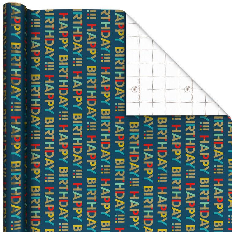 hallmark All-Caps Happy Birthday on Navy Wrapping Paper Roll 20 sq. ft