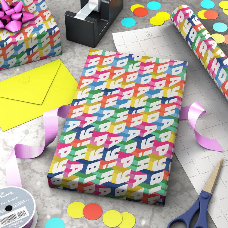 Hallmark Angled All-Caps Happy Birthday Wrapping Paper 20 Sq. Ft