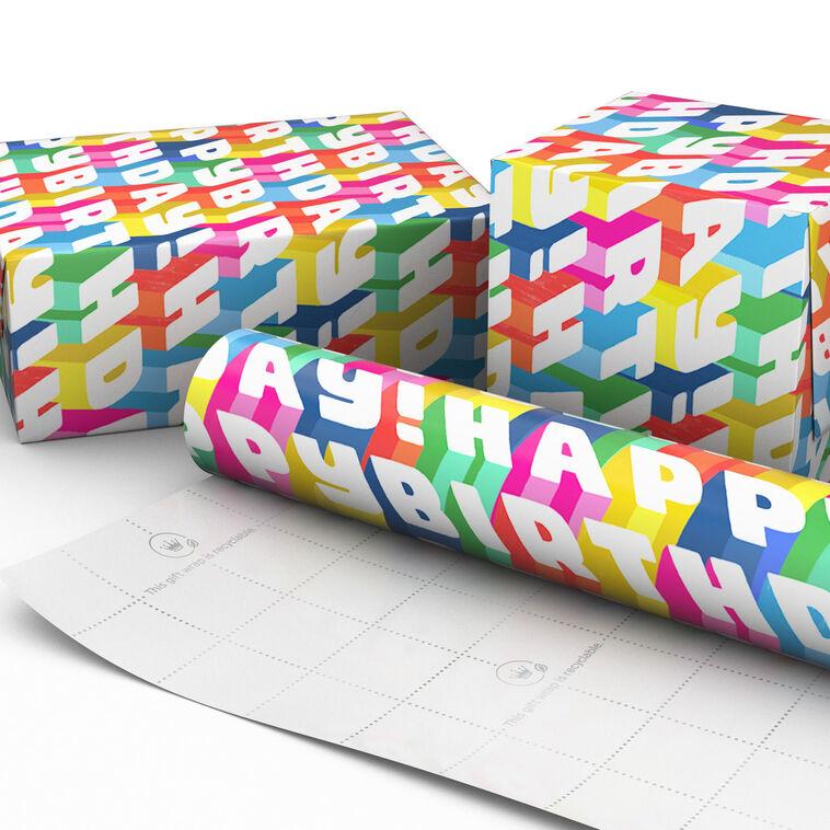 Hallmark Angled All-Caps Happy Birthday Wrapping Paper 20 Sq. Ft