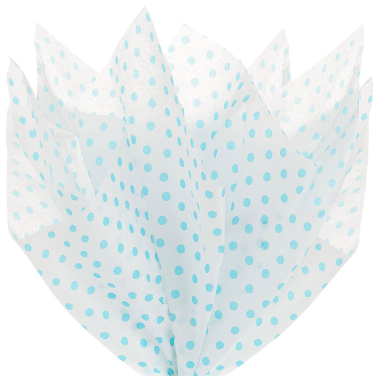 Hallmark Aqua Blue Polka Dots On White Tissue Paper 6 Sheets
