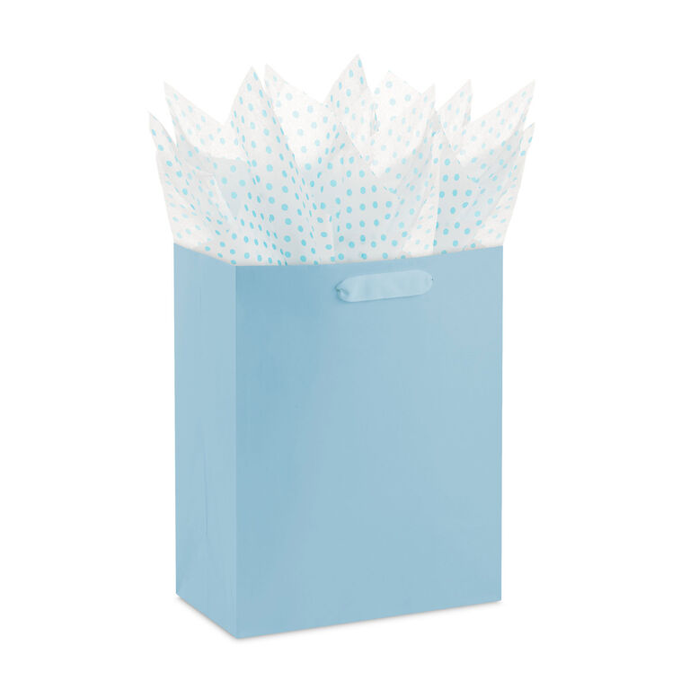 Hallmark Aqua Blue Polka Dots On White Tissue Paper 6 Sheets