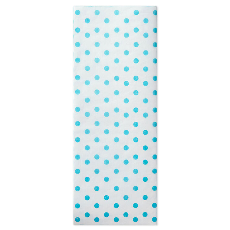 hallmark Aqua Blue Polka Dots on White Tissue Paper 6 sheets