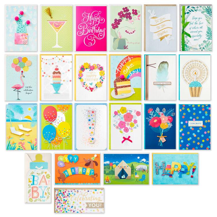 Hallmark Assorted All-Occasion Greeting Cards In Pastel Watercolor Organizer Box Of 24