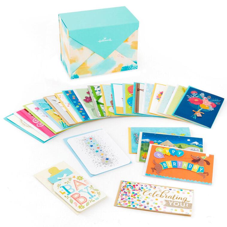 hallmark Assorted All-Occasion Greeting Cards in Pastel Watercolor Organizer Box of 24