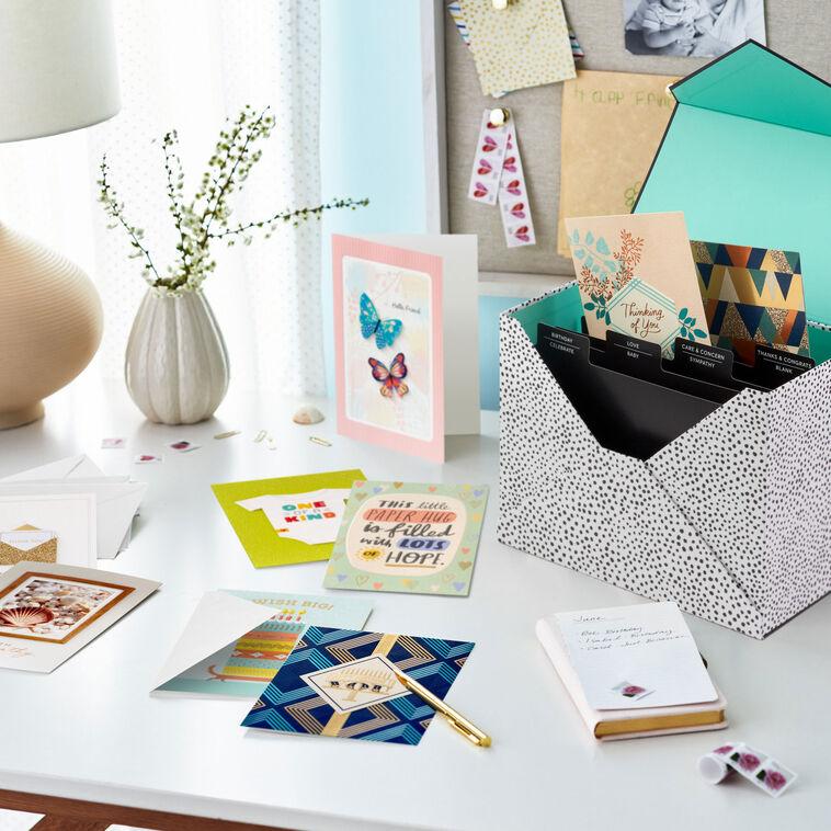 Hallmark Assorted All-Occasion Handmade Greeting Cards In Black Scattered Dot Organizer