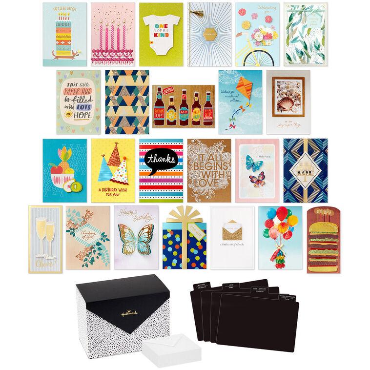 hallmark Assorted All-Occasion Handmade Greeting Cards in Black Scattered Dot Organizer