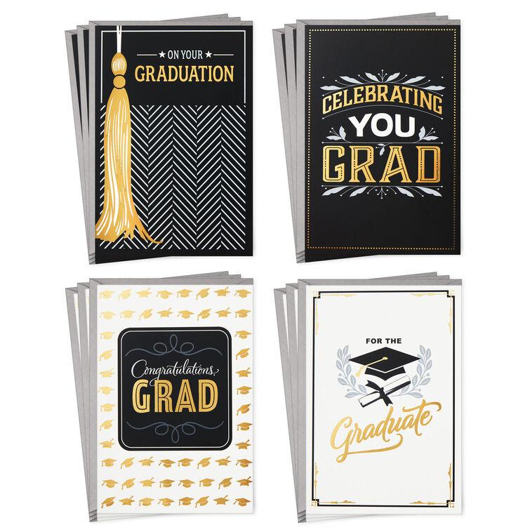 hallmark Assorted Black White and Gold Graduation Cards Pack of 12