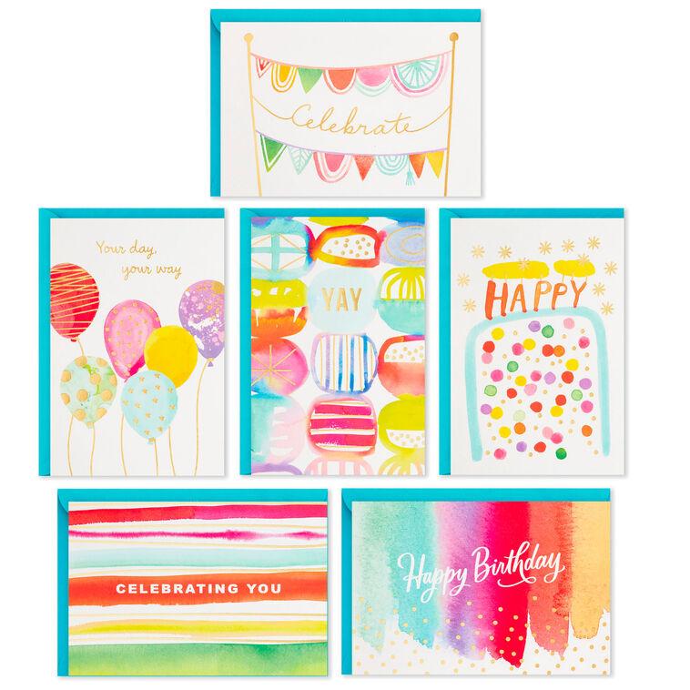hallmark Assorted Bright Watercolor Boxed Birthday Note Cards Pack of 36