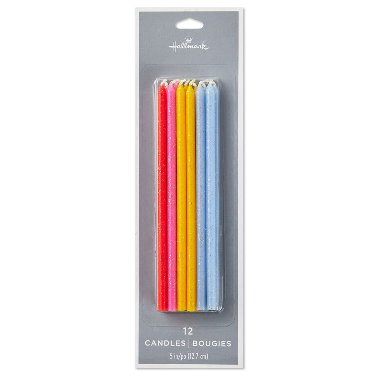 Hallmark Assorted Color With Glitter Tall Birthday Candles Set Of 12
