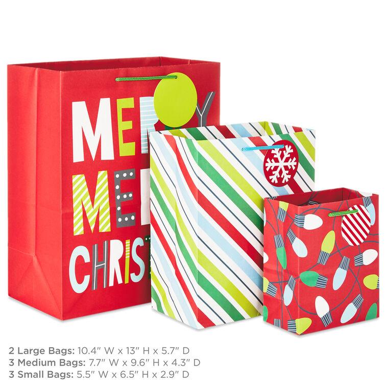 Hallmark Assorted Festive Fun 8-Pack Small Medium And Large Christmas Gift Bags