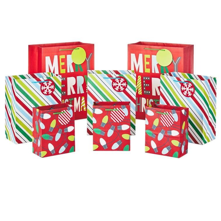 hallmark Assorted Festive Fun 8-Pack Small Medium and Large Christmas Gift Bags