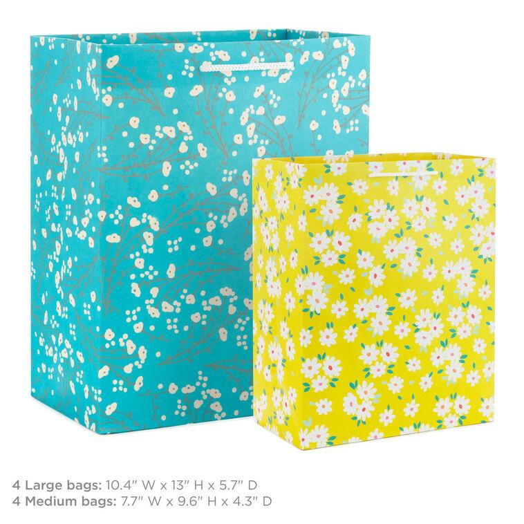 Hallmark Assorted Floral And Solid 8-Pack Medium And Large Gift Bags