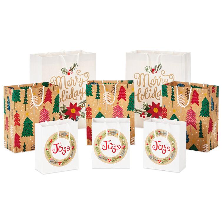 hallmark Assorted Holiday Merry 8-Pack Small Medium and Large Christmas Gift Bags
