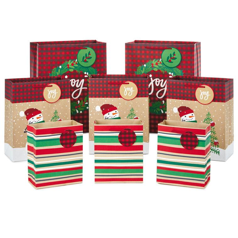 hallmark Assorted Rustic Designs 8-Pack Small Medium and Large Christmas Gift Bags