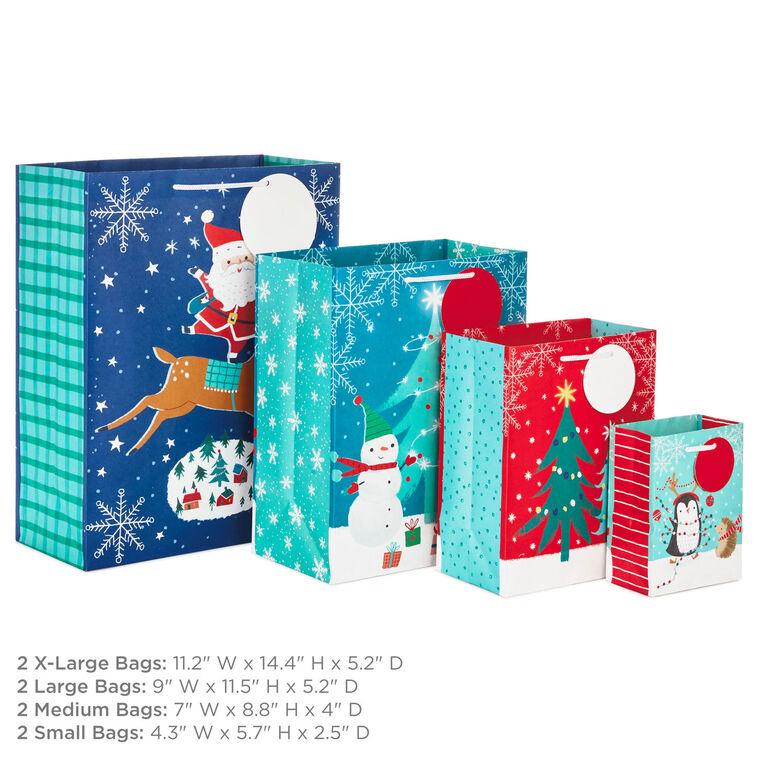 Hallmark Assorted Snowy Fun 8-Pack Small Medium Large And XL Christmas Gift Bags