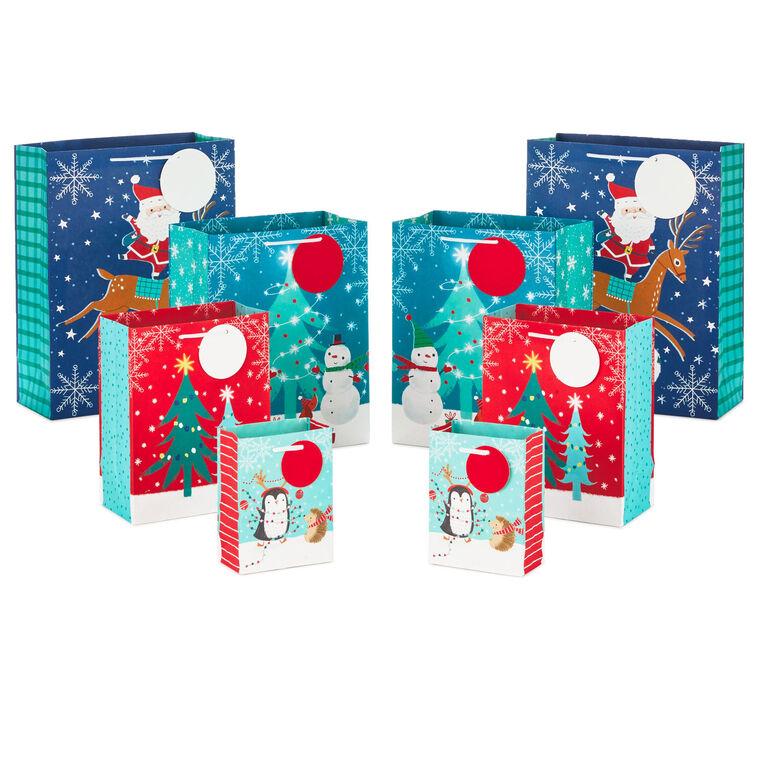 hallmark Assorted Snowy Fun 8-Pack Small Medium Large and XL Christmas Gift Bags