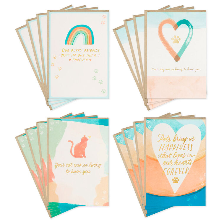 hallmark Assorted Watercolor Boxed Sympathy Cards for Loss of Pet Pack of 16