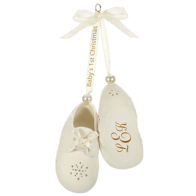 hallmark Baby’s First Christmas Monogram Booties Porcelain Personalized Ornament Custom Text