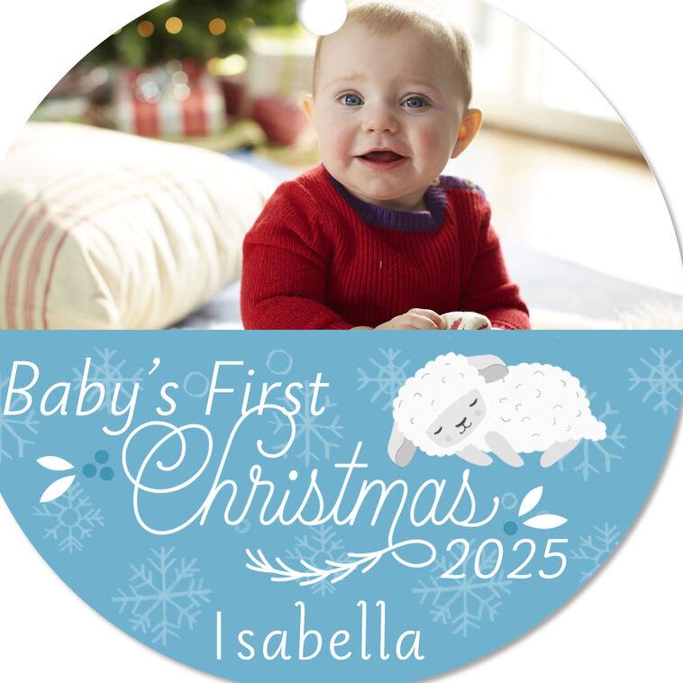 Hallmark Baby's First Christmas Round Metal Personalized Ornament Custom Horizontal Photo And Text