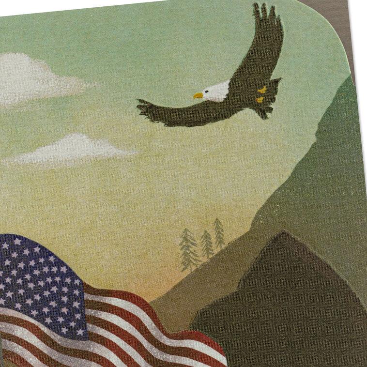 Hallmark Bald Eagle Flying Over American Flag Blank Card