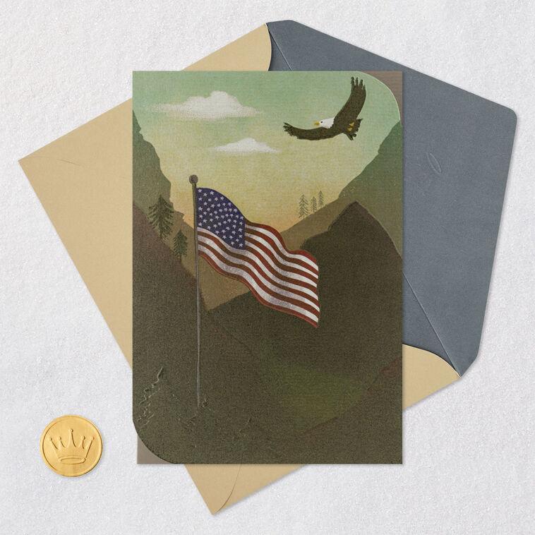 Hallmark Bald Eagle Flying Over American Flag Blank Card