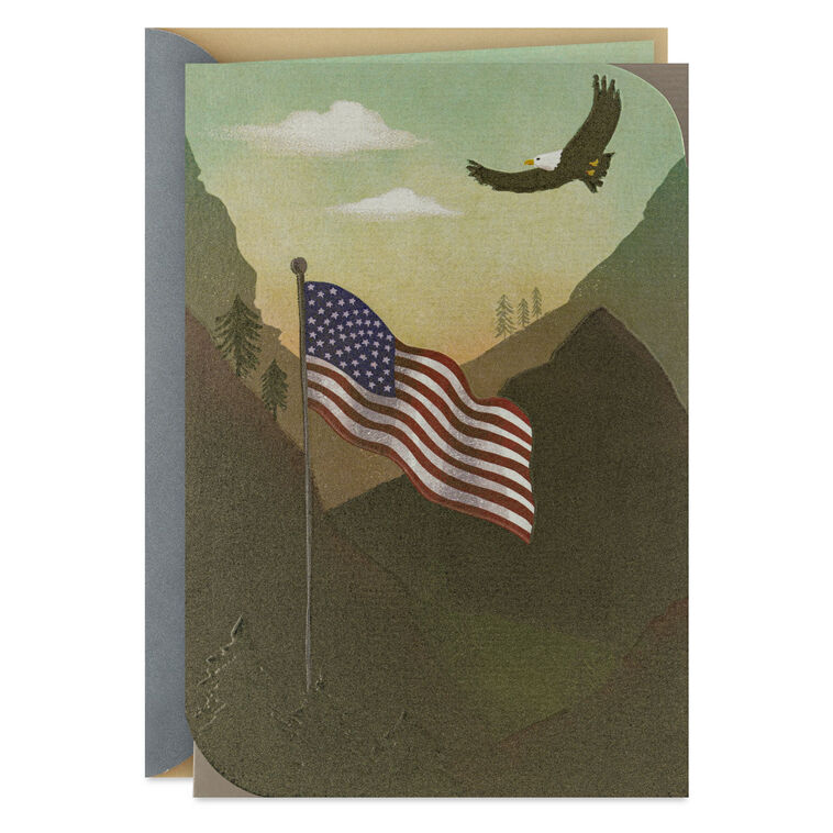 hallmark Bald Eagle Flying Over American Flag Blank Card