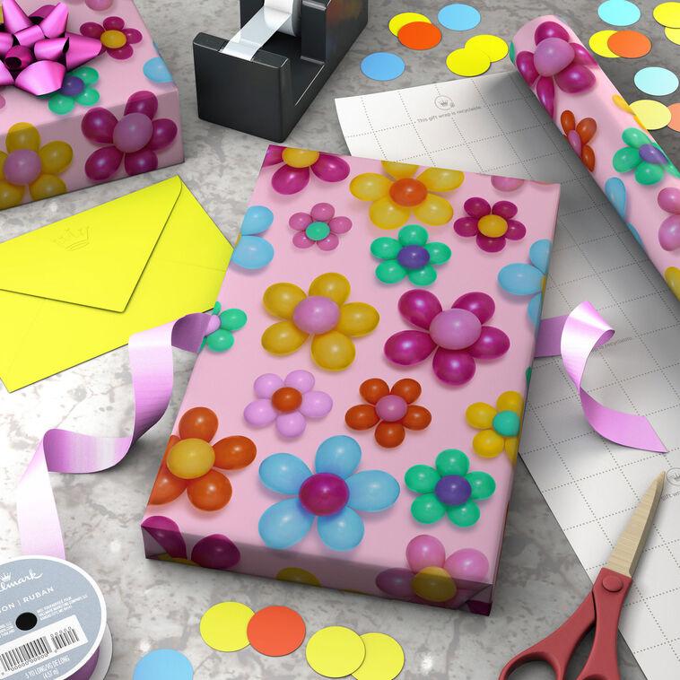 Hallmark Balloon Flowers On Pink Wrapping Paper 20 Sq. Ft