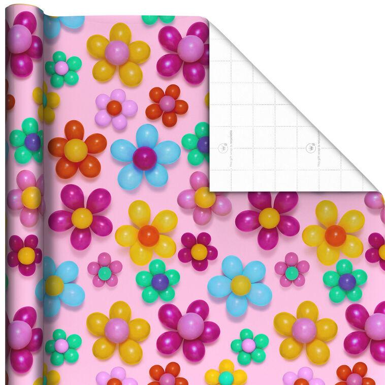 hallmark Balloon Flowers on Pink Wrapping Paper 20 sq. ft