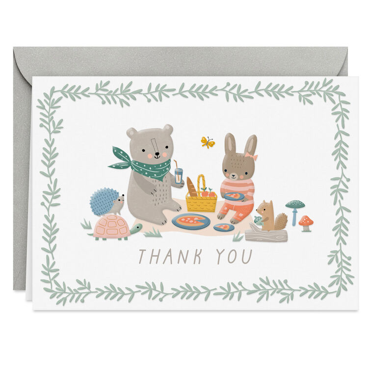 Hallmark Bear And Bunny Picnic Blank Baby Thank You Notes Pack Of 10
