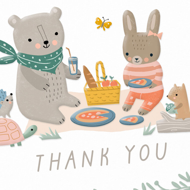 Hallmark Bear And Bunny Picnic Blank Baby Thank You Notes Pack Of 10