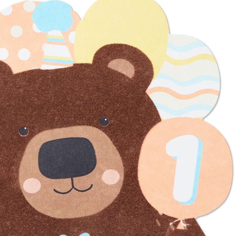 Hallmark Bear With Present And Balloons First Birthday Card