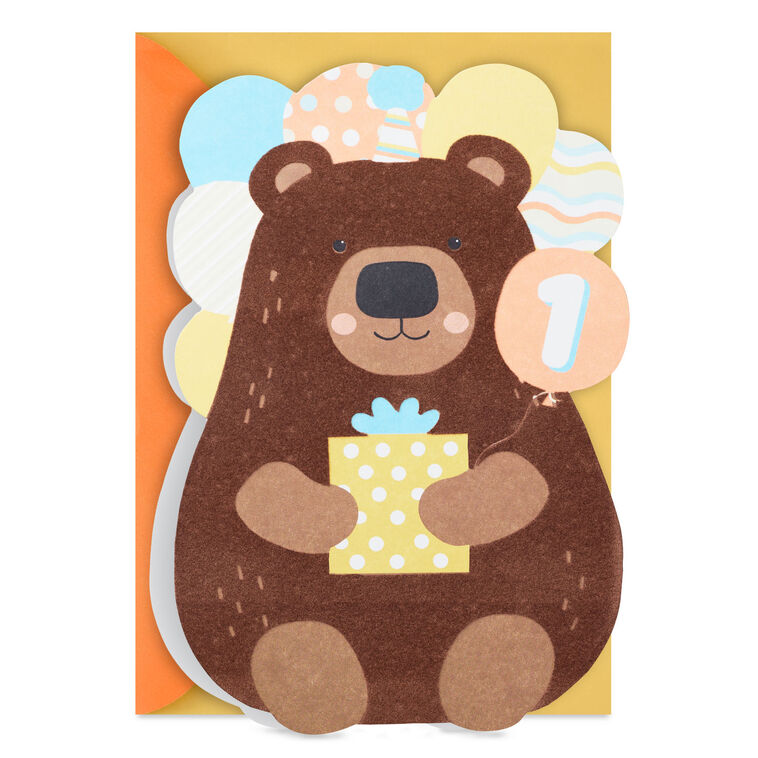 hallmark Bear With Present and Balloons First Birthday Card