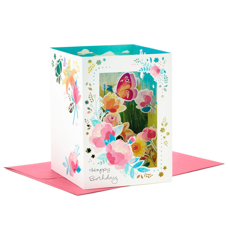 hallmark Beautiful Year Butterfly on Flowers 3D Pop-Up Birthday Card