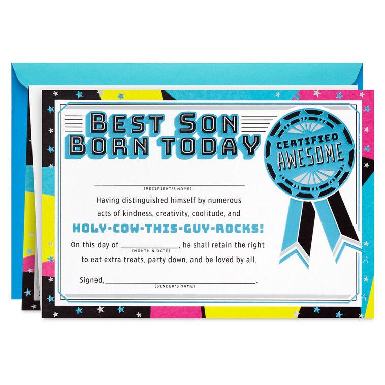 hallmark Best Son Customizable Birthday Card With Fill-in-the-Blank Certificate