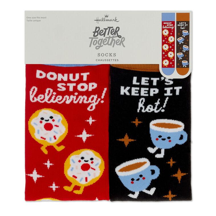 Hallmark Better Together Donut And Coffee Funny Crew Socks