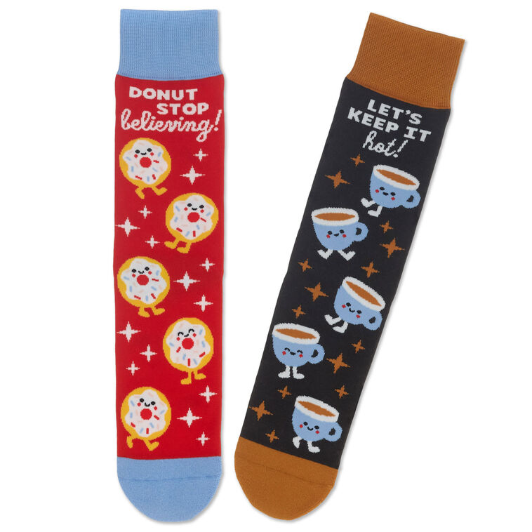 hallmark Better Together Donut and Coffee Funny Crew Socks