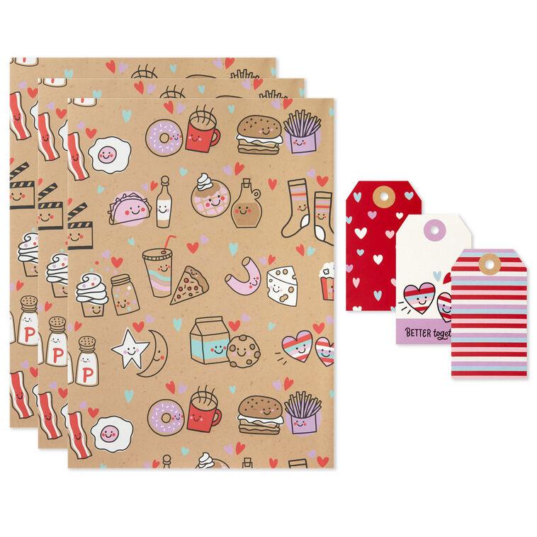 Hallmark Better Together Flat Wrapping Paper With Gift Tags 3 Sheets